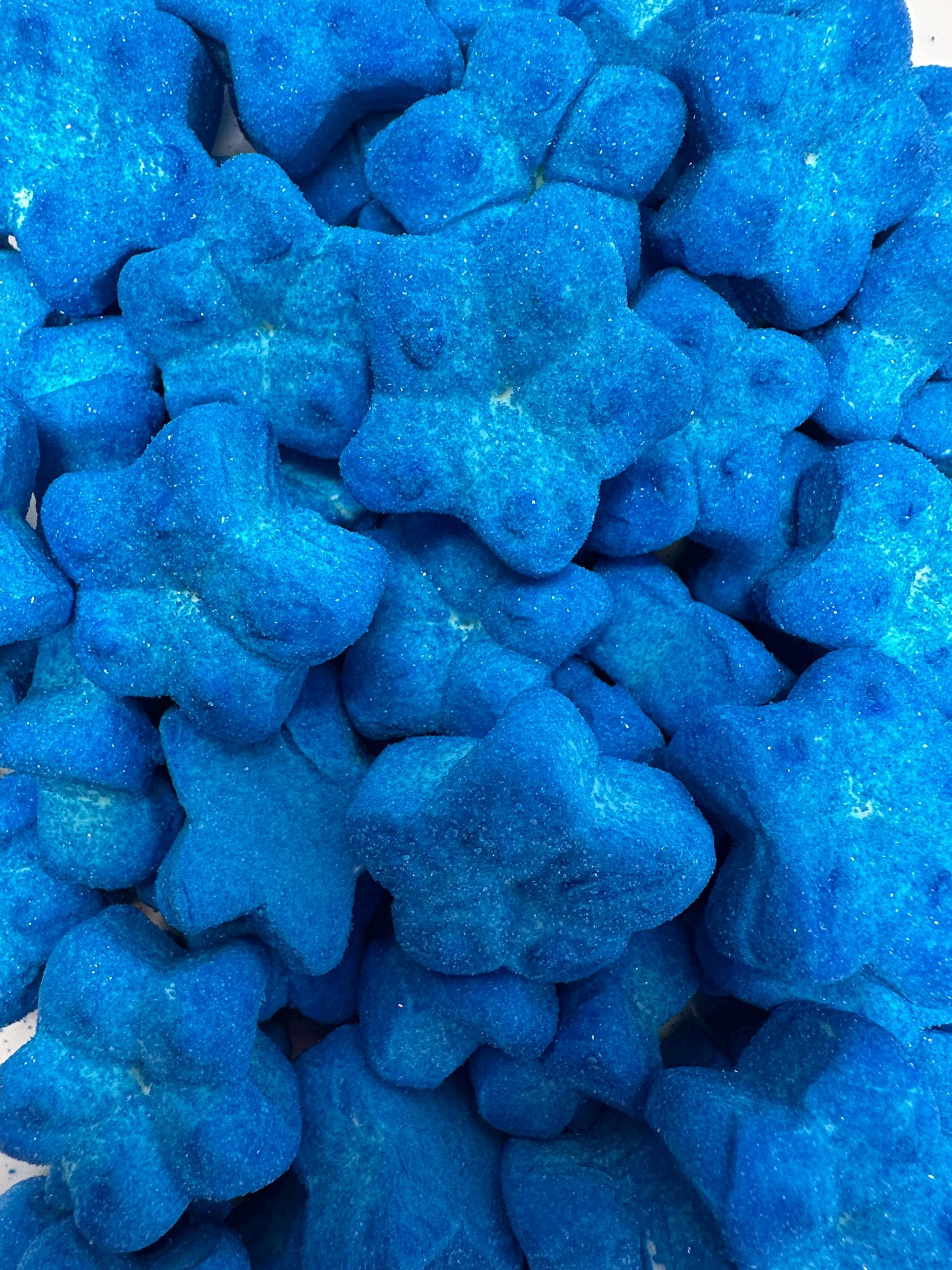 Marshmallow Blue Tongue-Painting Stars – Wild Fruit Sparkle Mallows (Swedish Candy)