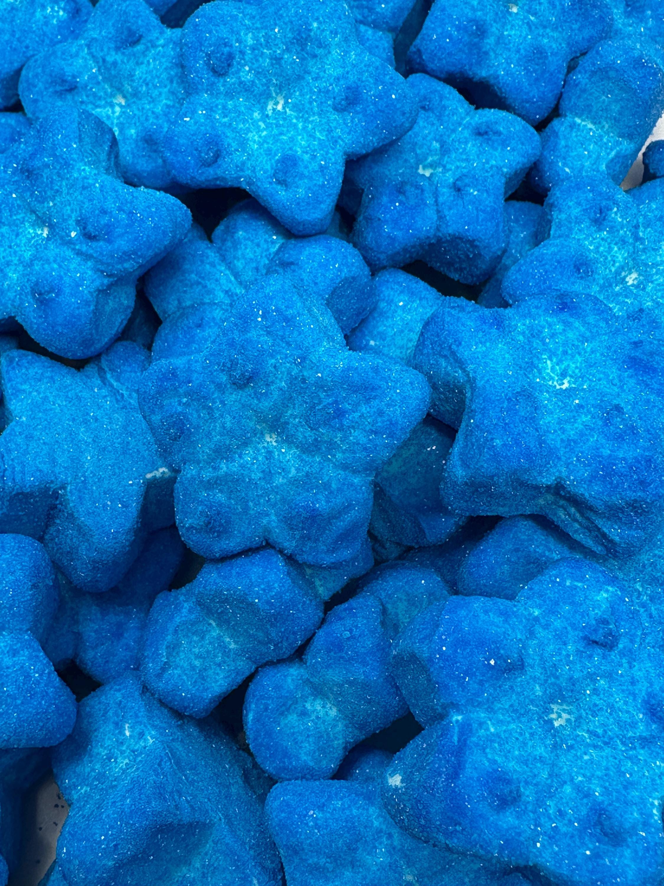 Marshmallow Blue Tongue-Painting Stars – Wild Fruit Sparkle Mallows (Swedish Candy)