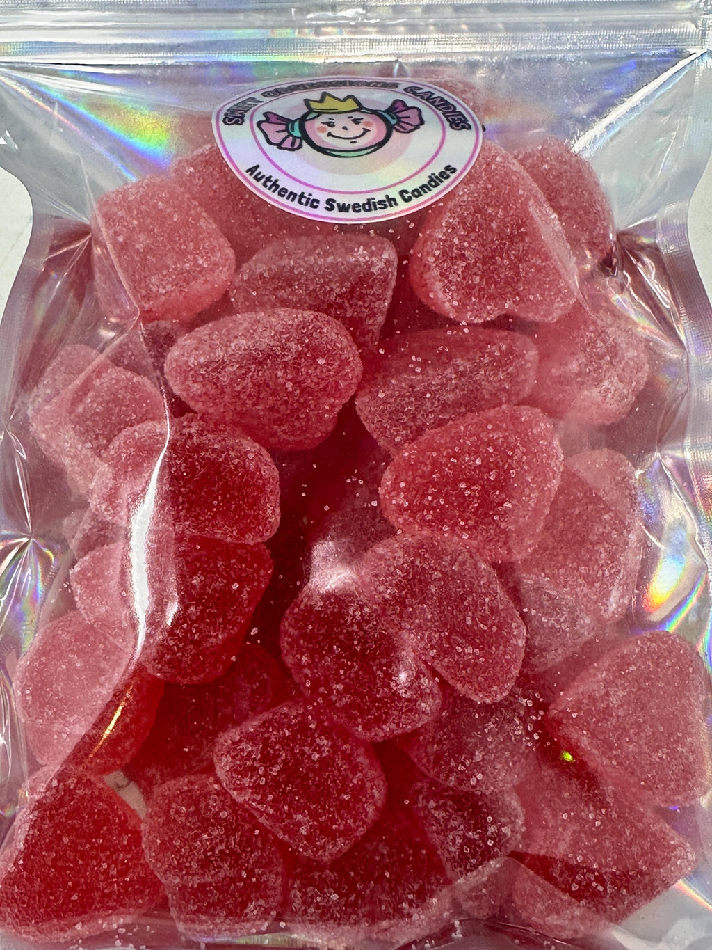 Swedish Sugar Sanded Raspberry Heart Candy | Scandinavian Jelly