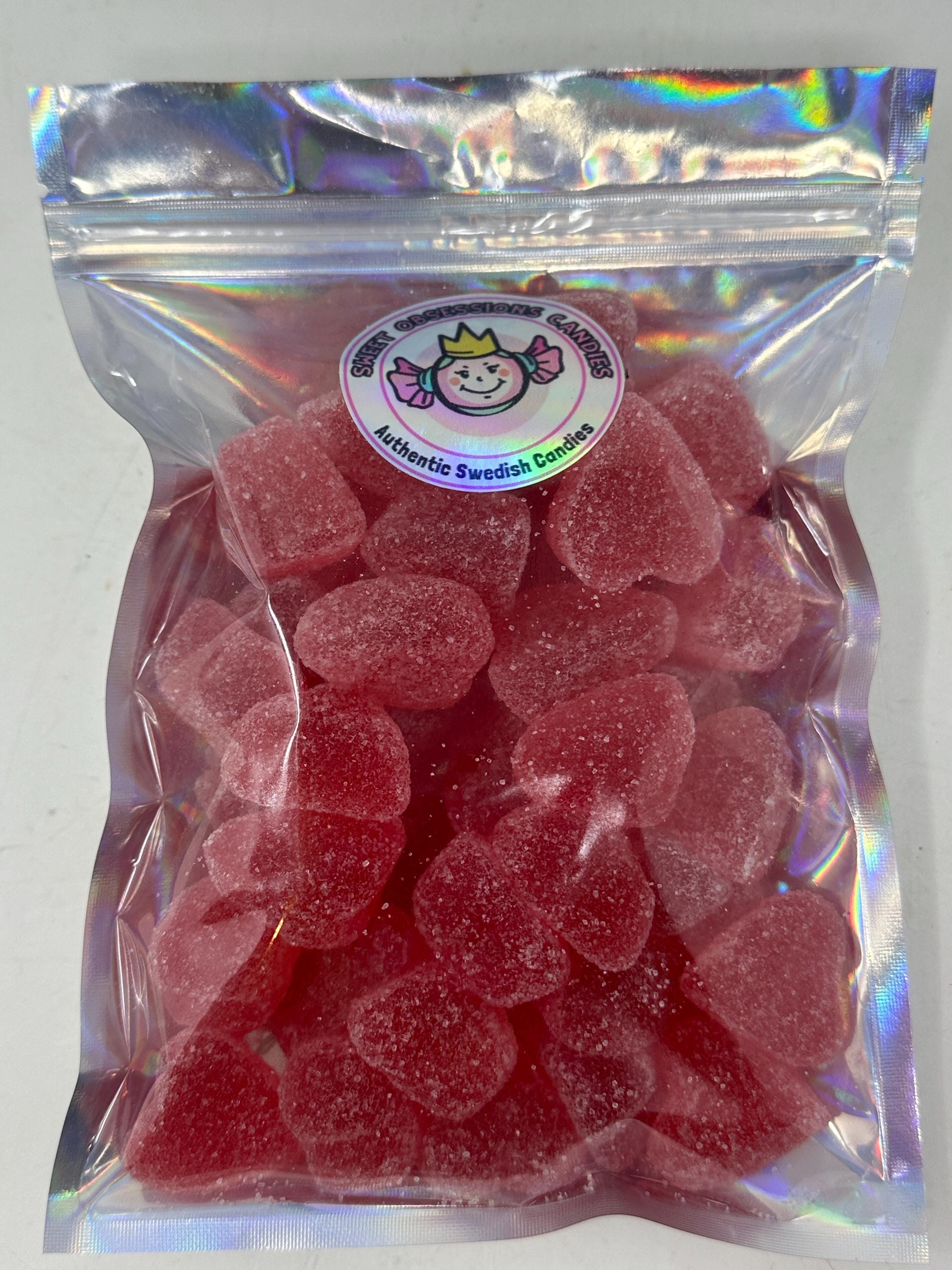 Swedish Sugar Sanded Raspberry Heart Candy | Scandinavian Jelly