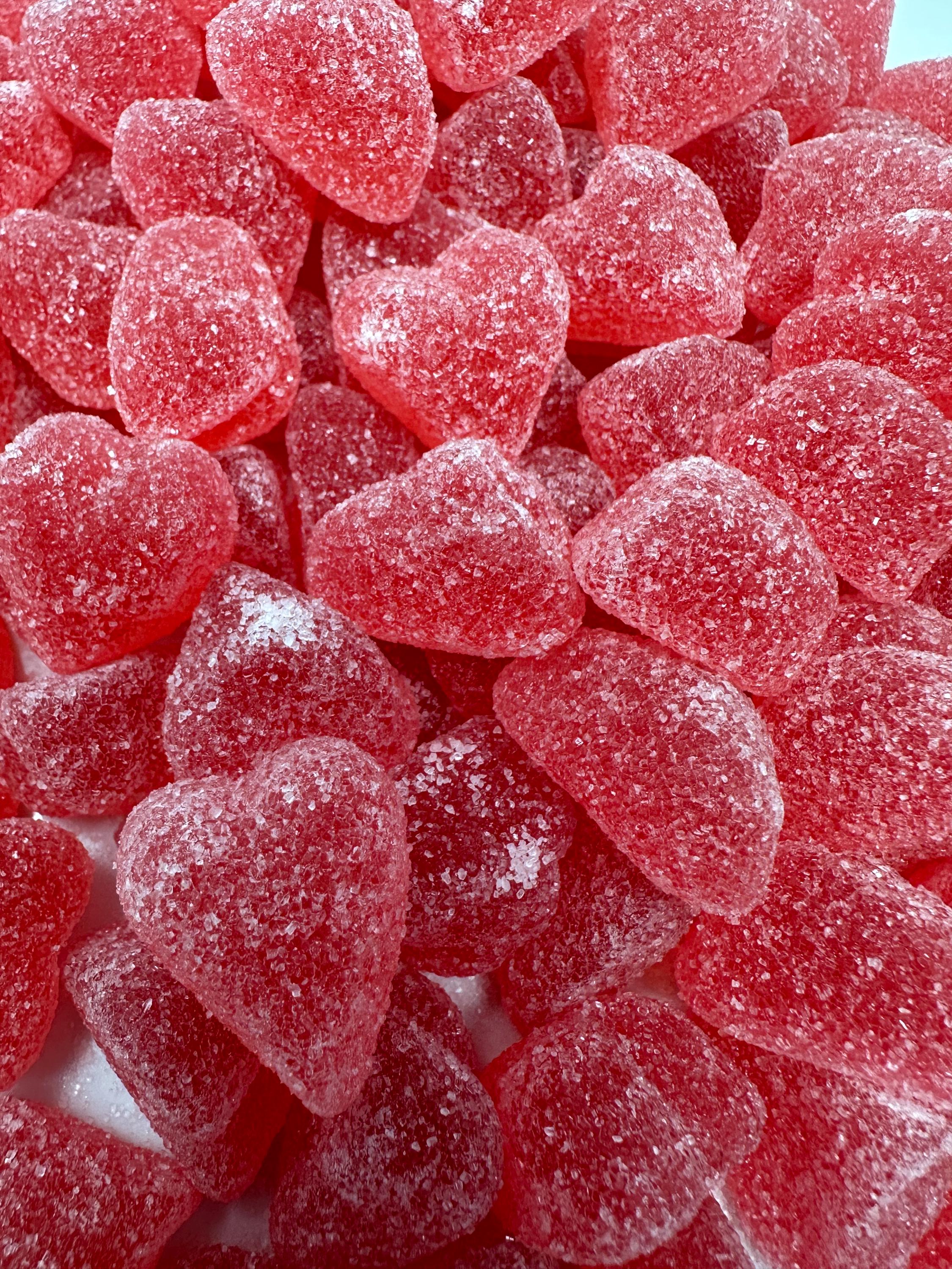 Swedish Sugar Sanded Raspberry Heart Candy | Scandinavian Jelly