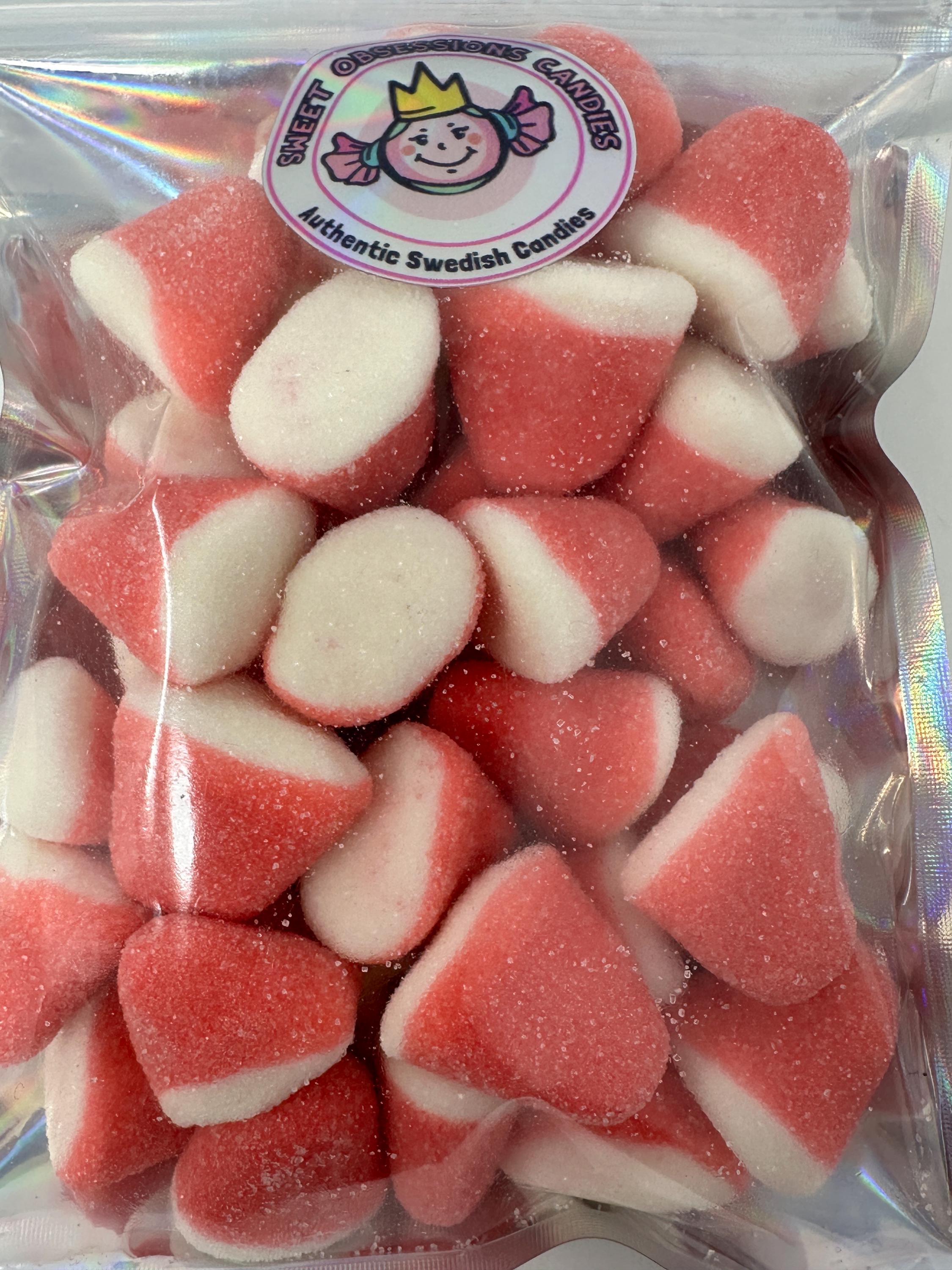 Swedish Strawberry Vanilla Drops | Pink & White Sugar-Coated Gummies | Gluten-Free Scandinavian Candy
