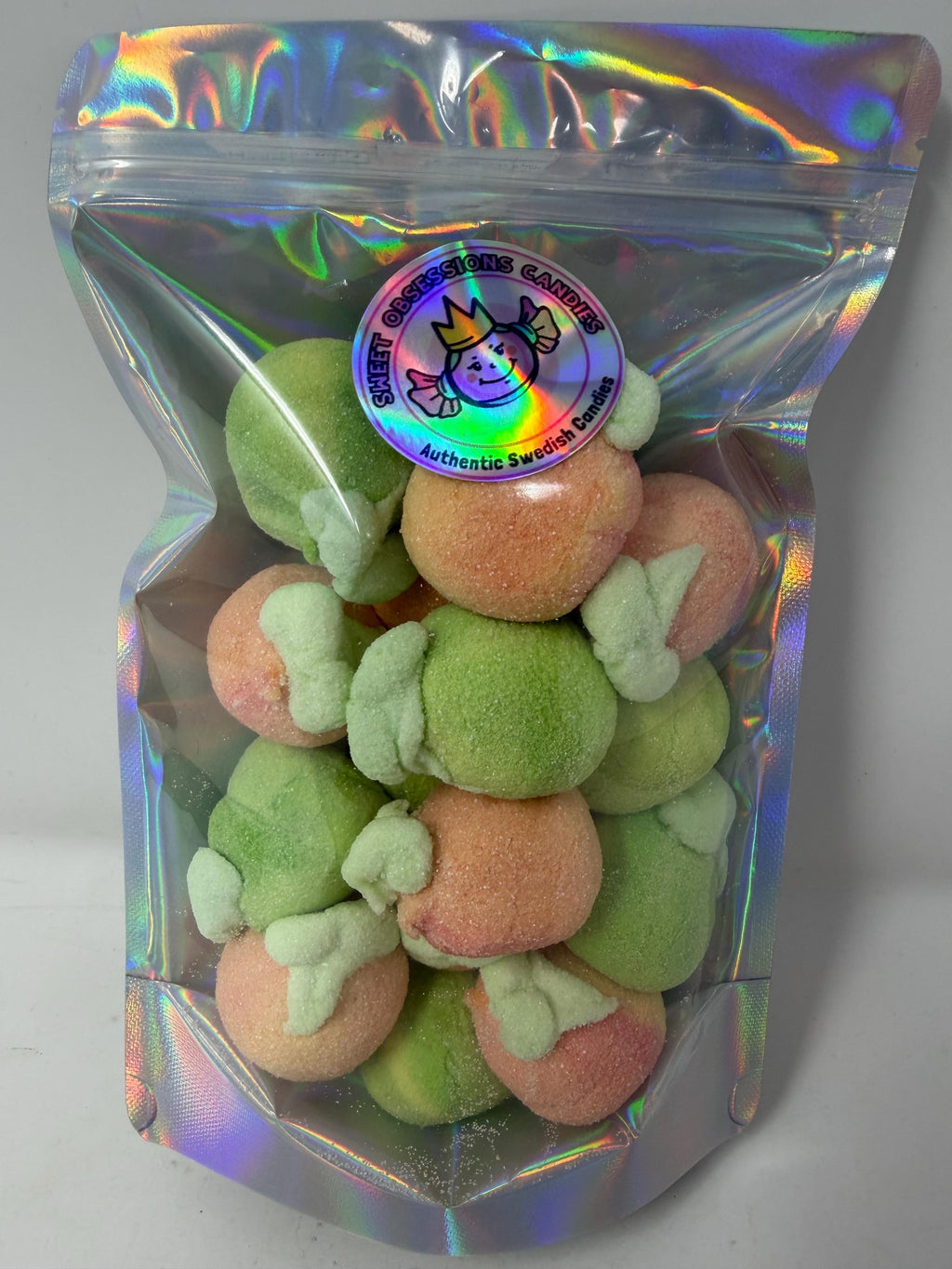 Swedish Marshmallow Jelly Fruits – Peach Apple Candy, Fluffy Foam Jelly Center