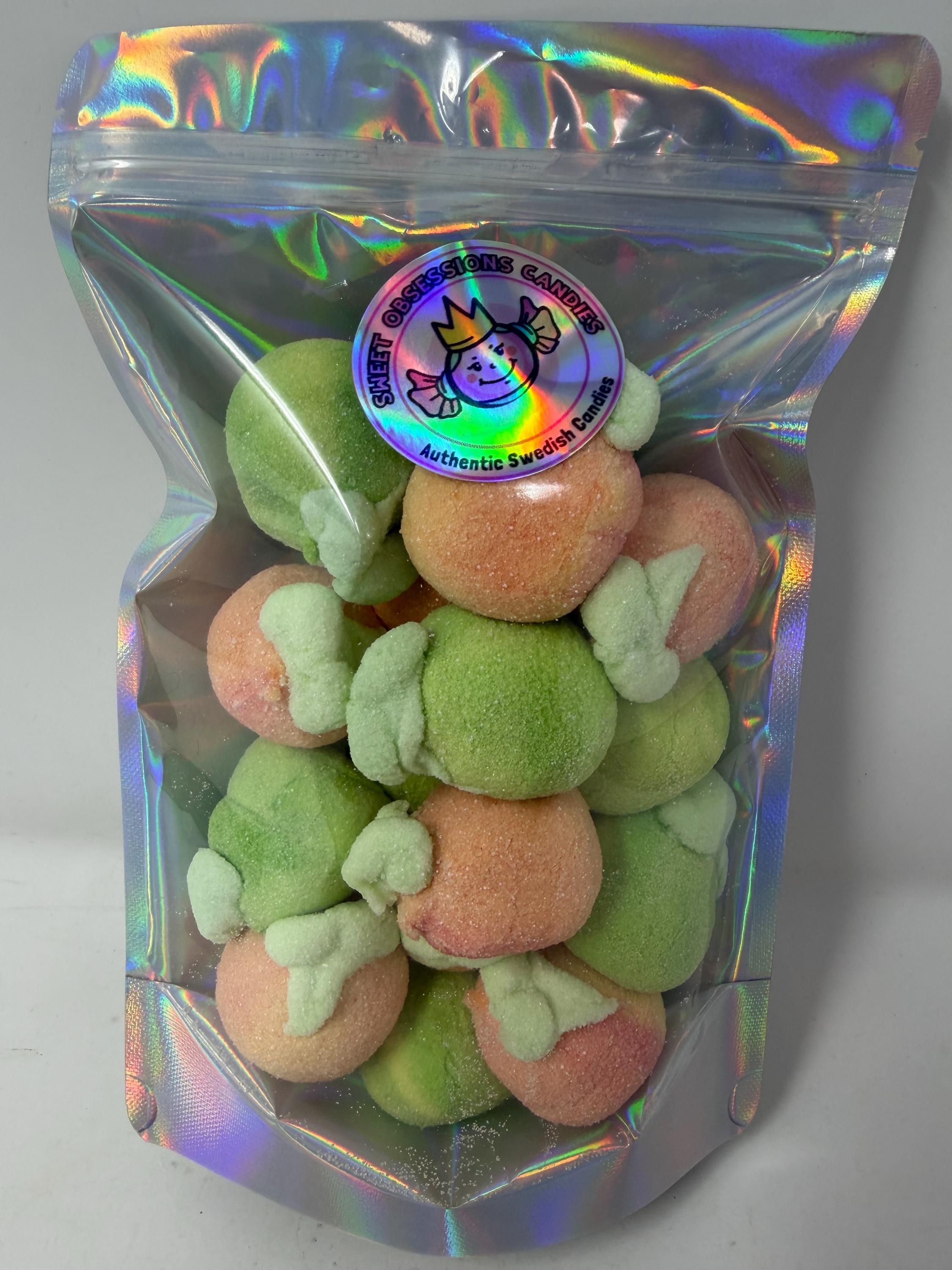 Swedish Marshmallow Jelly Fruits – Peach Apple Candy, Fluffy Foam Jelly Center