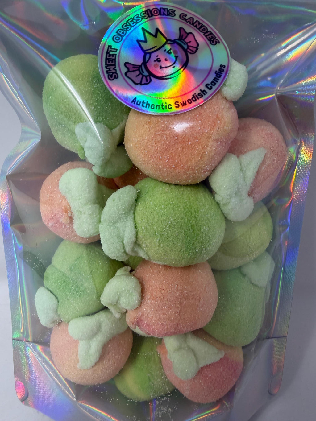Swedish Marshmallow Jelly Fruits – Peach Apple Candy, Fluffy Foam Jelly Center